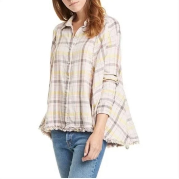 Free People Seeking Starlight Plaid Fringe Swing Top XS - Picture 1 of 15